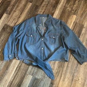 NWOT Boutique Tie Front Denim Top